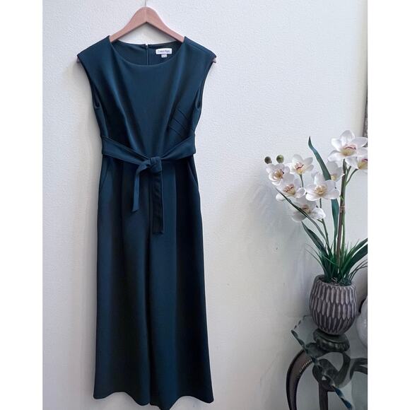 Calvin Klein Women's Cropped Wide Legs Belted Jumpsuit in Malachite Green Size 2 - Picture 1 of 6